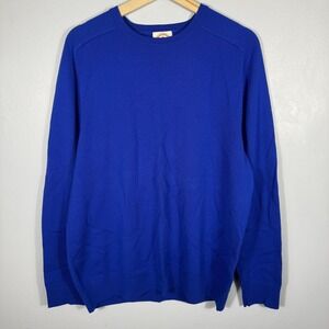 Brooks Brothers Red Fleece Sweater Mens Large Blue Merino Wool Crewneck Pullover